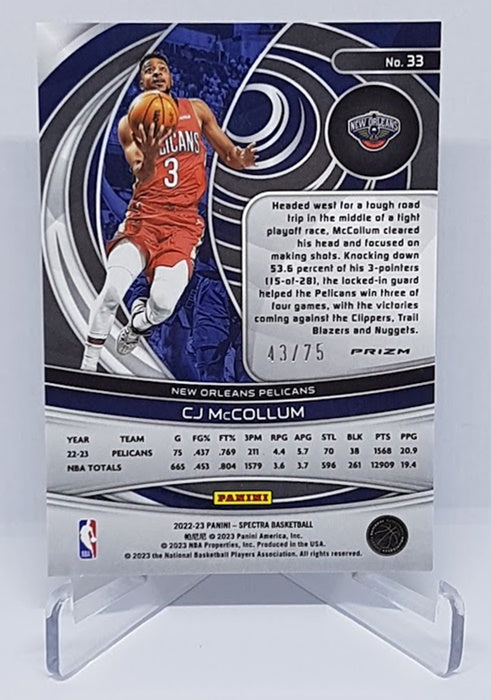 2022-23 Panini Spectra Asia Red & Yellow Prizm CJ McCollum Pelicans 43/75