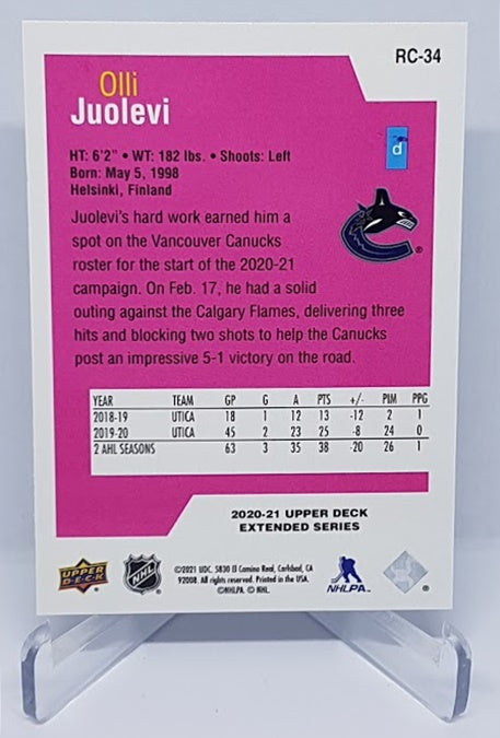 2020-21 Upper Deck Extended Series Rookie Class Olli Juolevi Canucks RC34