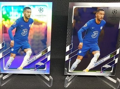 2 Card Lot 2021 Topps Chrome Hakim Ziyech Chelsea Base & Refractor