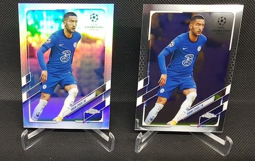 2 Card Lot 2021 Topps Chrome Hakim Ziyech Chelsea Base & Refractor