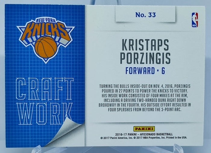 2016-17 Panini Aficionado Craft Work Kristaps Porzingis New York Knicks #33