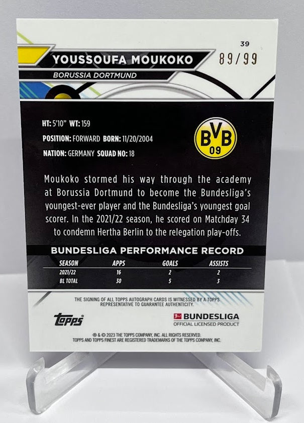 2022-23 Topps Finest Bundesliga AU Youssoufa Moukoko Dortmund 89/99 #39 A