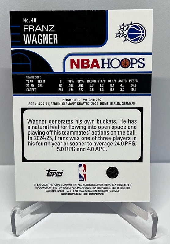 2026 Topps Hoops Purple Pixel Burst Franz Wagner Orlando Magic 06/99 #40