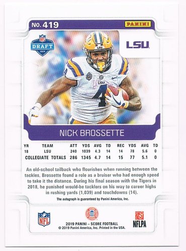 2019 Panini Score RC Nick Brossette