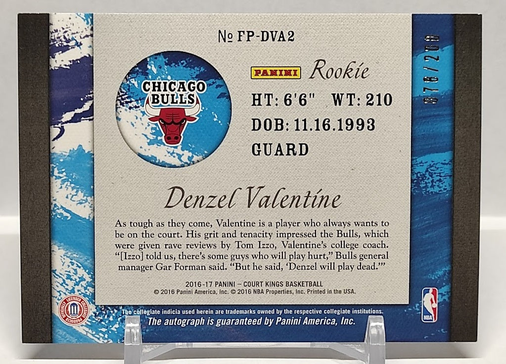 2016-17 Panini Court Kings RC Denzel Valentine Chicago Bulls 078/200