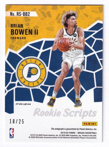 2019-20 Panini Mosaic RC Brian Bowen II Nuggets 18/25