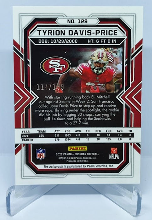 2022 Panini Obsidian RC Tyrion Davis-Price 49ers 114/199 #129