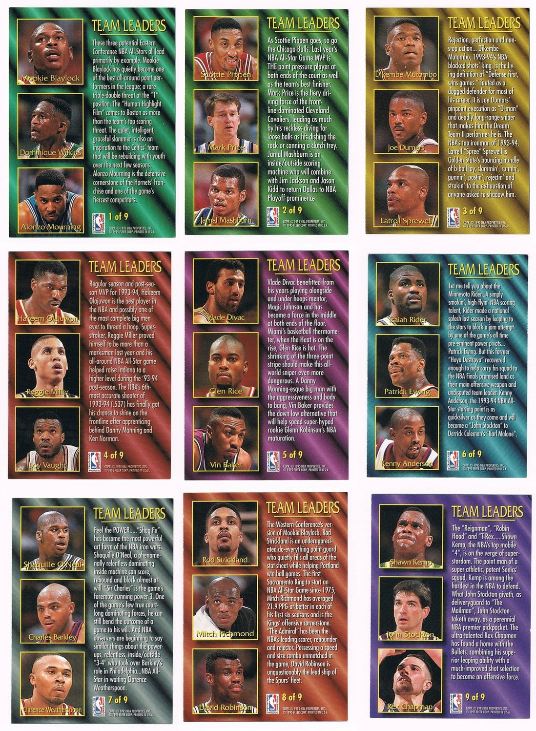 9 Card Lot 1995 Fleer Team Leaders Set 1-9