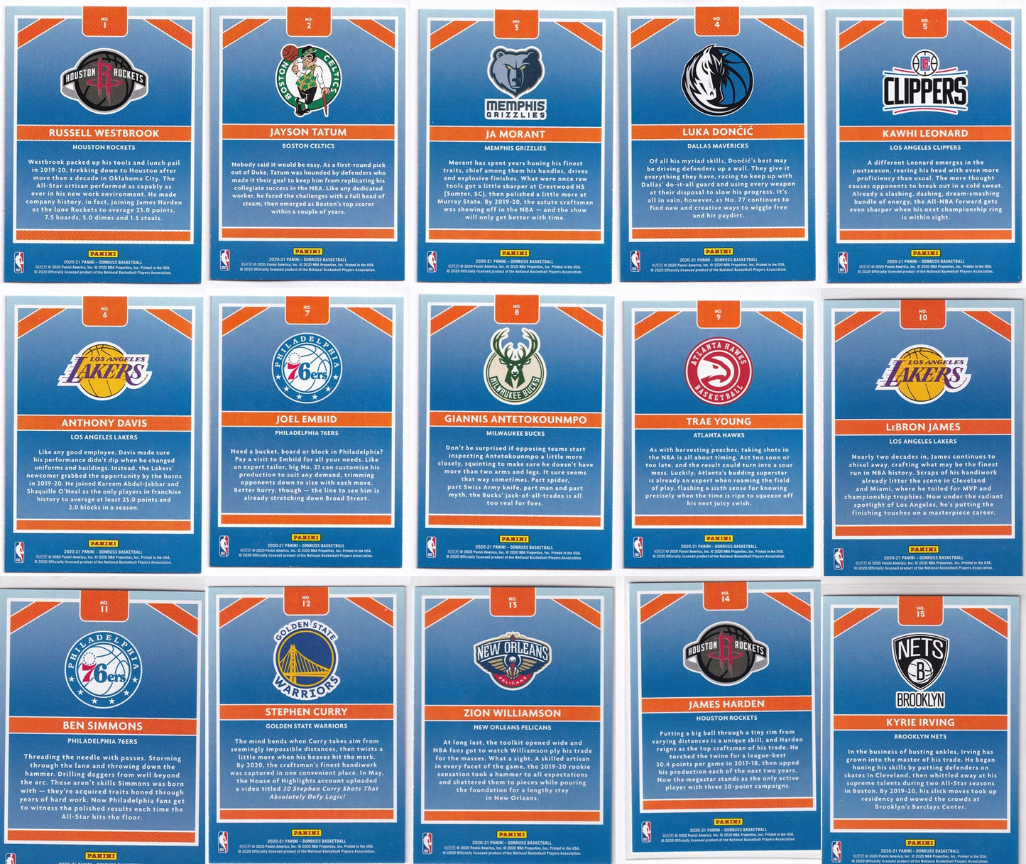 2020-21 Panini Donruss CRAFTSMEN Complete Set #1-15