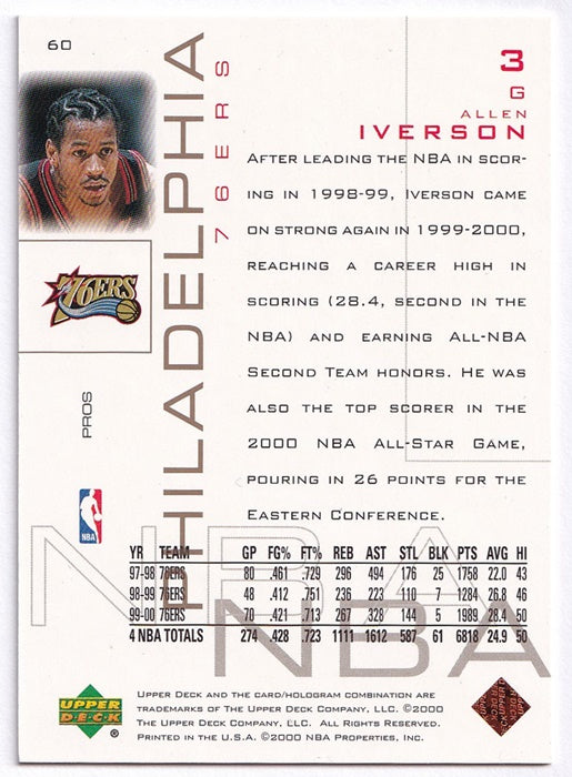 2000 Upper Deck Pros & Prospects Allen Iverson 76ers #60