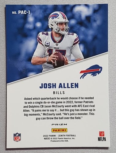 2022 Panini Zenith Pacific Prizm Josh Allen Bills