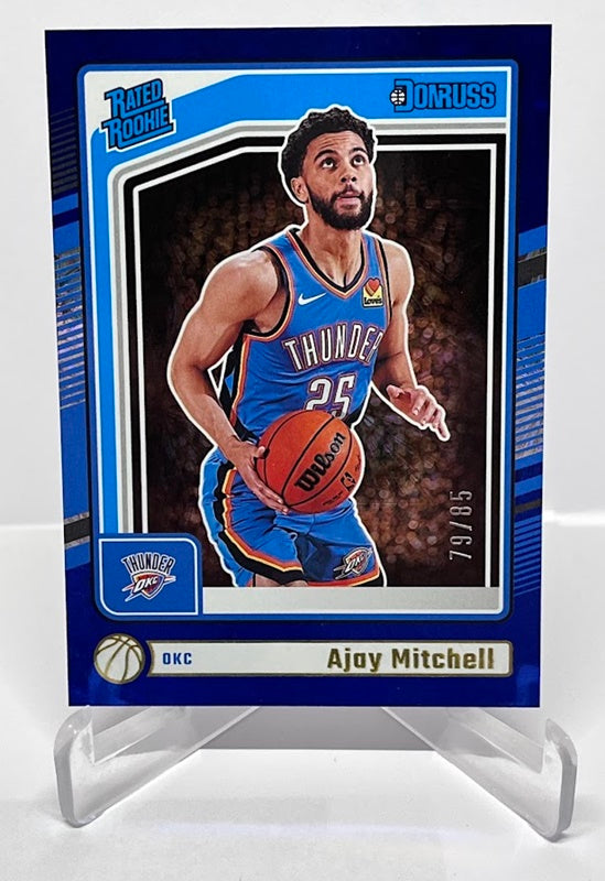 2024-25 Panini Donruss Blue Fireworks RC Ajay Mitchell OKC Thunder 79/85 #218 *6