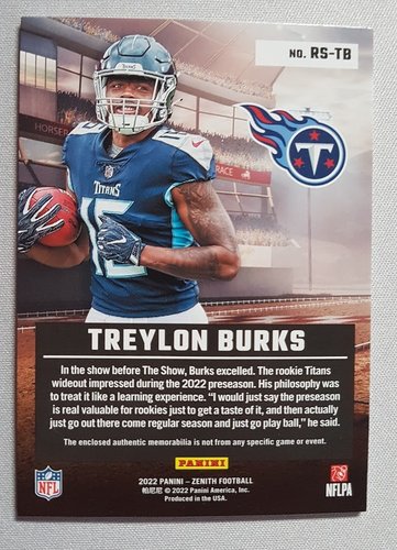 2022 Panini Zenith Rookie Stallions RC Treylon Burks Titans