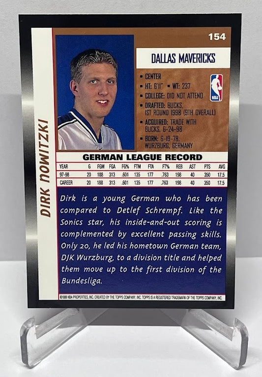 1998-99 Topps Rookie Card Dirk Nowitzki Dallas Mavericks #154