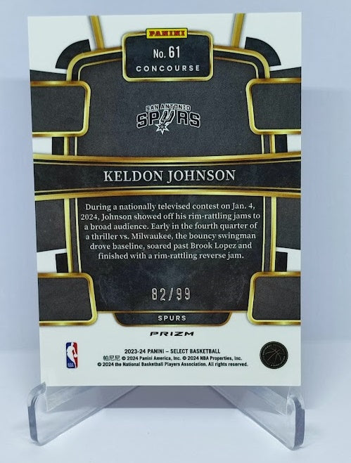 2023-24 Panini Select Cracked Ice Prizm Pink Keldon Johnson Spurs 82/99 #61