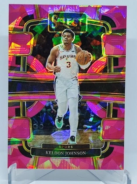 2023-24 Panini Select Cracked Ice Prizm Pink Keldon Johnson Spurs 82/99 #61