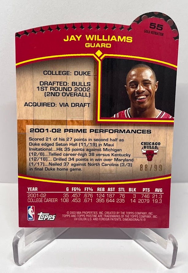 2002-03 Topps Pristine Refractor RC Jay Williams Chicago Bulls 88/99 #55