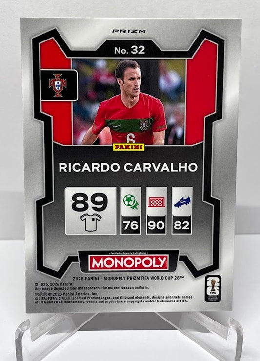 2026 Panini Monopoly Prizm FIFA World Cup Gold Cracked Ice Ricardo Carvalho #32