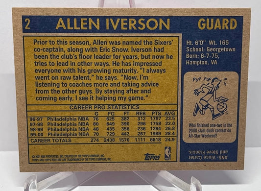 2001 Topps Heritage Allen Iverson Philadelphia 76ers #2