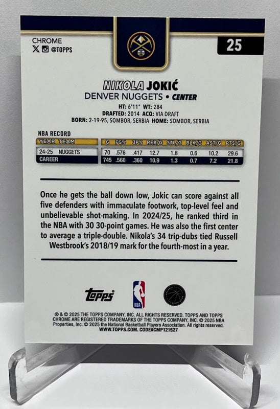 2025-26 Topps Chrome X-Fractor Nikola Jokic Denver Nuggets #25