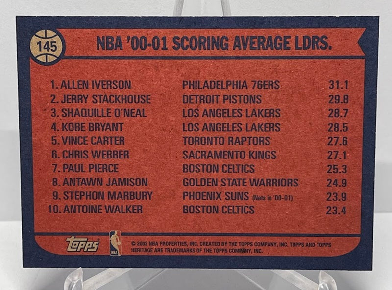 2002 Topps Scoring Average Leaders Iverson Stackhouse O'Neal #145