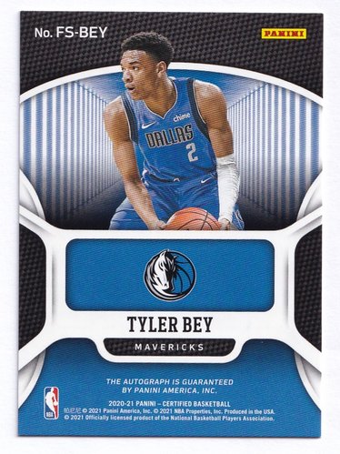 2020-21 Panini Cerified Fresh Faces RC Tyler Bey Mavericks