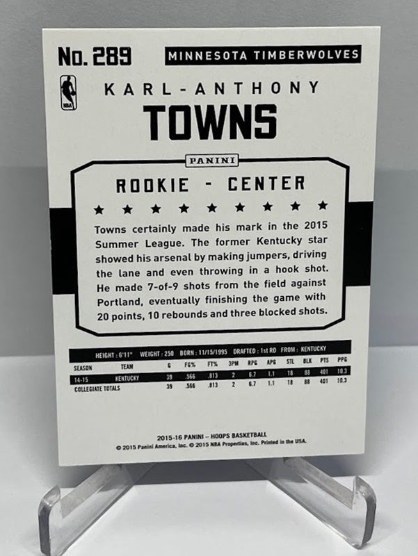 2015-16 Panini Hoops RC Karl-Anthony Towns Minnesota Timberwolves #289