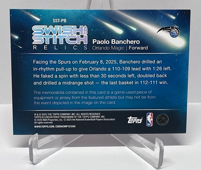 2025 Topps Swish And Stitch GU Paolo Banchero Orlando Magic