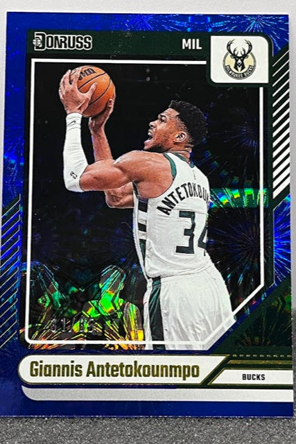 2024-25 Panini Donruss Blue Fireworks Giannis Antetokounmpo Bucks 31/85 #172 *6