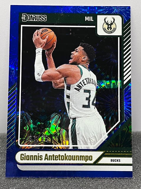 2024-25 Panini Donruss Blue Fireworks Giannis Antetokounmpo Bucks 31/85 #172 *6