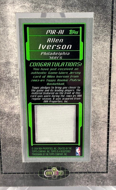2003-04 Topps Rookie Matrix Game-Worn Allen Iverson 76ers