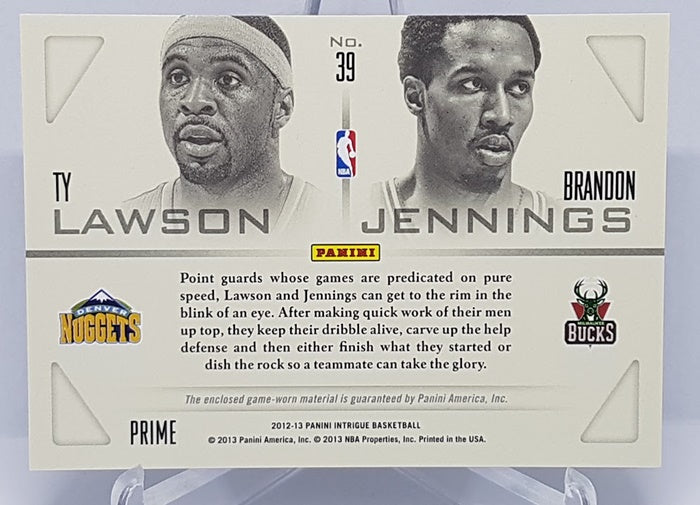 2012-13 Panini Intrigue Patch Ty Lawson Brandon Jennings 03/10 #39