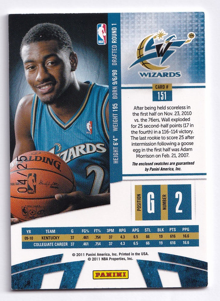 2010-11 Panini Absolute Memorabilia RC John Wall Washington Wizards 04/25 #151