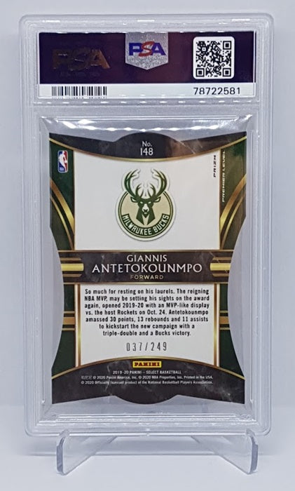 2019-20 Panini Select Blue Prizm Die-Cut Giannis Antetokounmpo 037/249 PSA