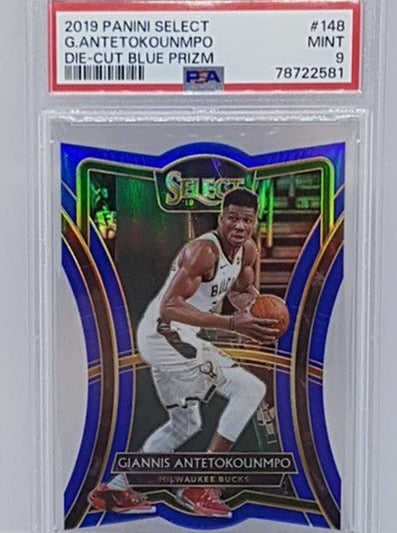 2019-20 Panini Select Blue Prizm Die-Cut Giannis Antetokounmpo 037/249 PSA