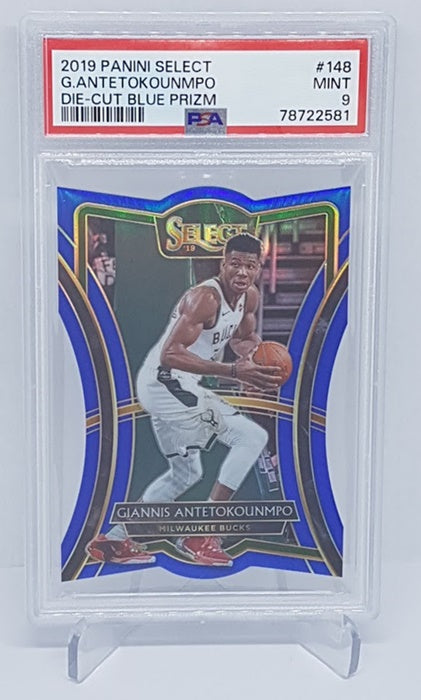 2019-20 Panini Select Blue Prizm Die-Cut Giannis Antetokounmpo 037/249 PSA