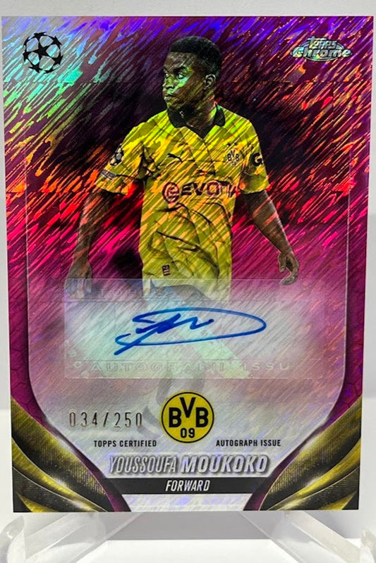 2023-24 Topps Chrome UEFA Pink Shimmer AU Youssoufa Moukoko BVB 034/250