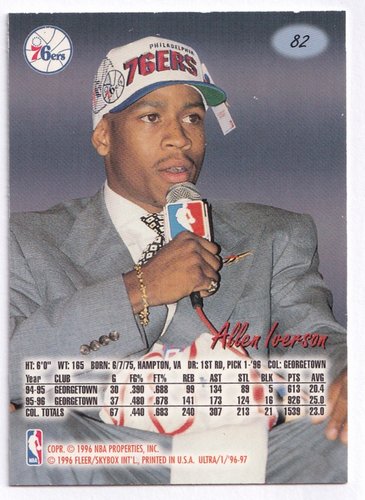 1996 Fleer Ultra Rookie RC Allen Iverson 76ers #82