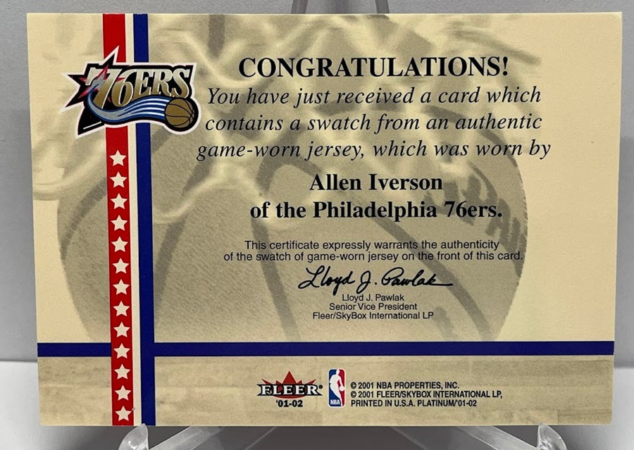 2001-02 Fleer Platinum National Patch Time Allen Iverson Philadelphia 76ers