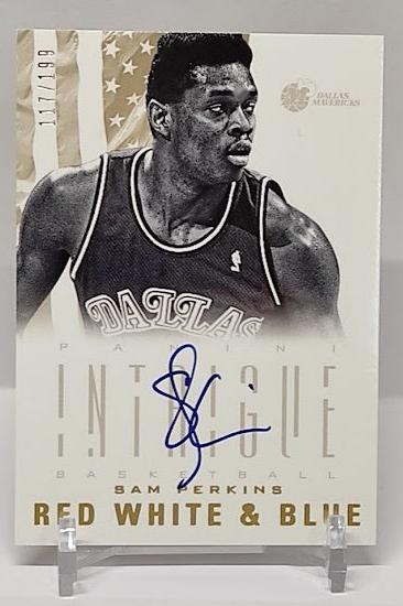 2012-13 Panini Intrigue Red White & Blue Auto Sam Perkins 117/199 *2