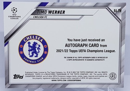 2021-22 Topps UEFA Champions League Auto Timo Werner Chelsea FC