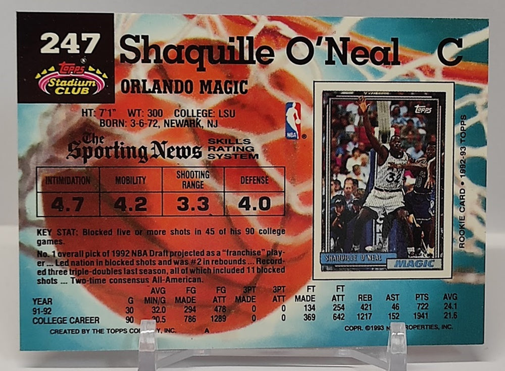 1992-93 Topps Stadium Club Draft Pick RC Shaquille O'Neal Orlando *2