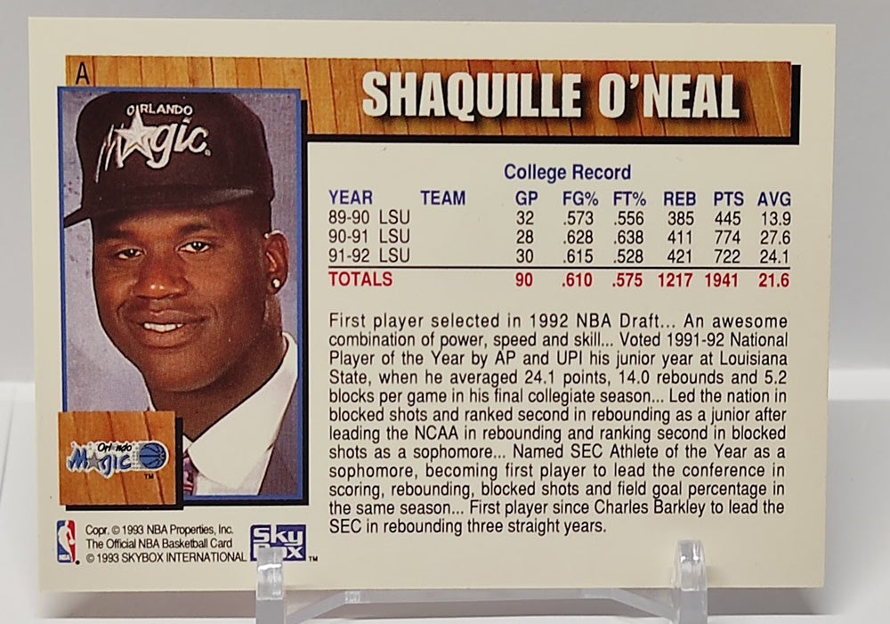 1992-93 Skybox NBA Hoops Draft RC Shaquille O'Neal Orlando *2