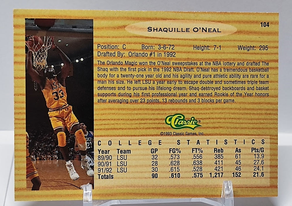 1993 Classic Draft Picks Shaquille O'Neal #104 *2