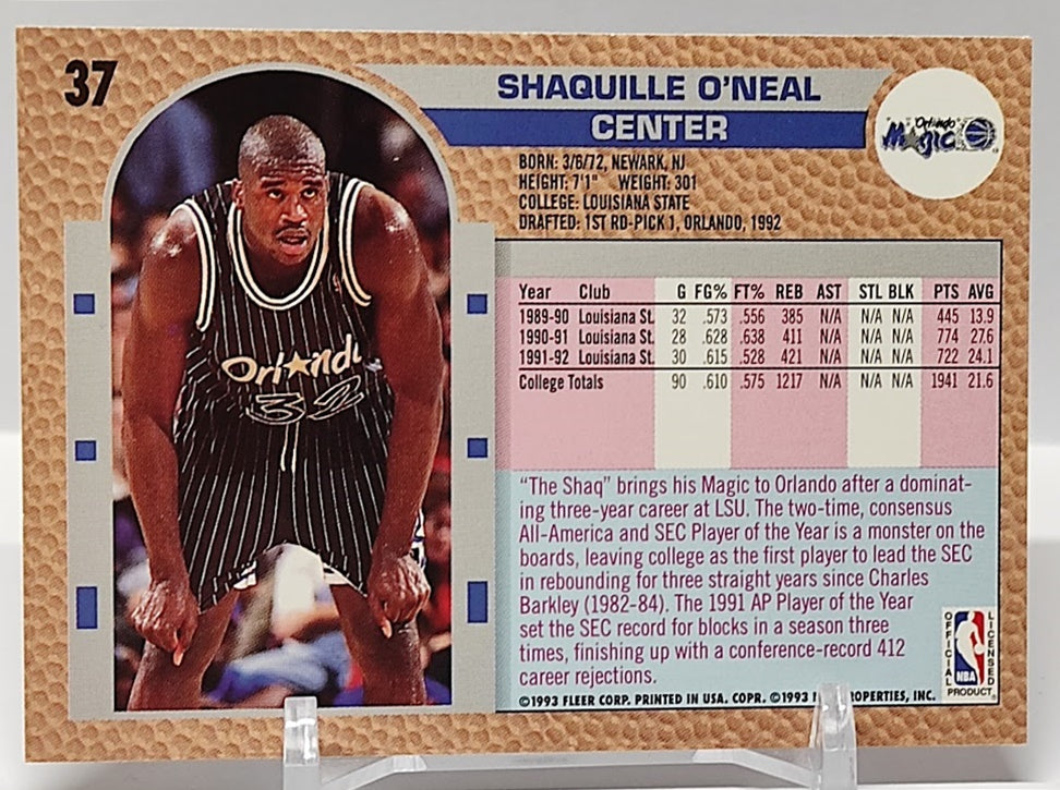 1992-93 Fleer RC Shaquille O'Neal Orlando #37 *2