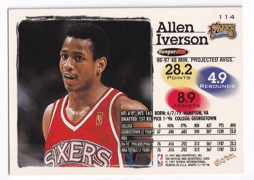 1997-98 Skybox Hoops Allen Iverson 76ers #114