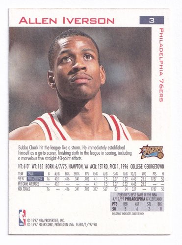 1997-98 Fleer Allen Iverson 76ers #3