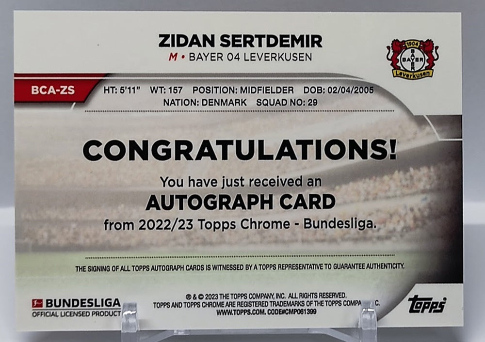 2022-23 Topps Chrome Auto Zidan Sertdemir Leverkusen