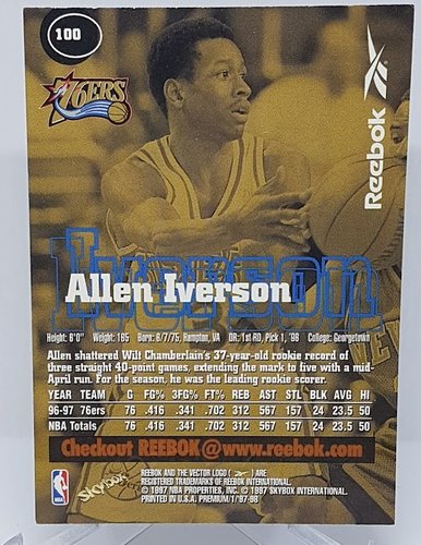 1997 Skybox Premium Reebok Allen Iverson 76ers #100