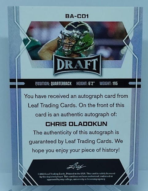 2022 Leaf Draft Blue Parallel Autograph RC Chris Oladokun *1